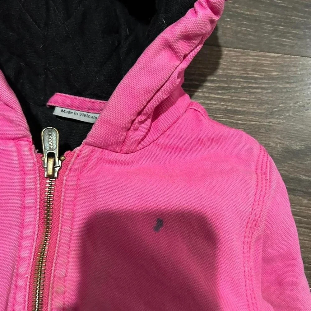 Vintage Carhartt toddler 3t pink zip up hooded workwear jacket
